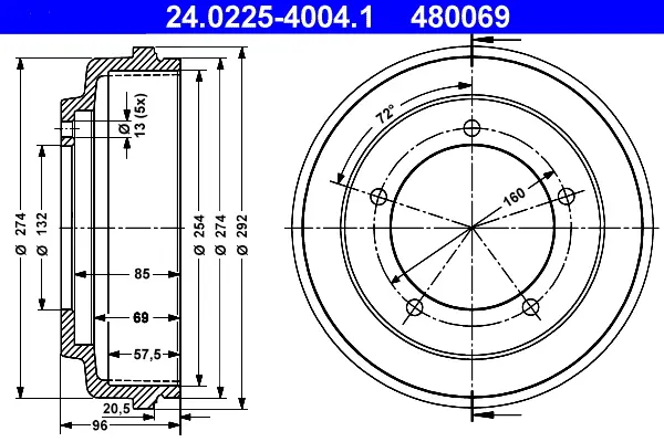 Tambour de frein ATE 24.0225-4004.1