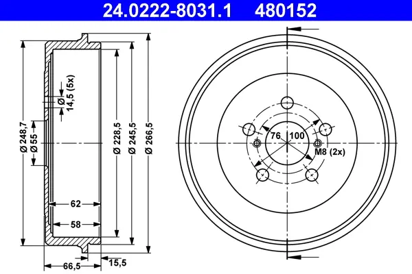 Tambour de frein ATE 24.0222-8031.1