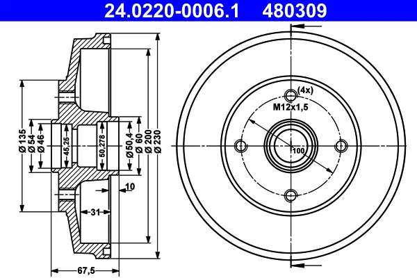 Tambour de frein ATE 24.0220-0006.1